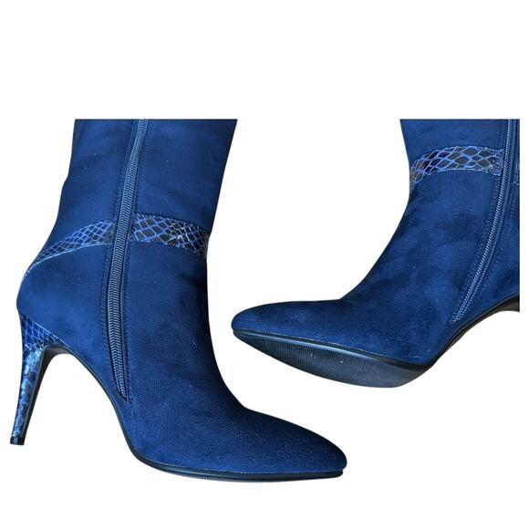 6.5 Monroe & Main royal blue suede knee-high boots with snakeskin trim chic sexy - Picture 8 of 16